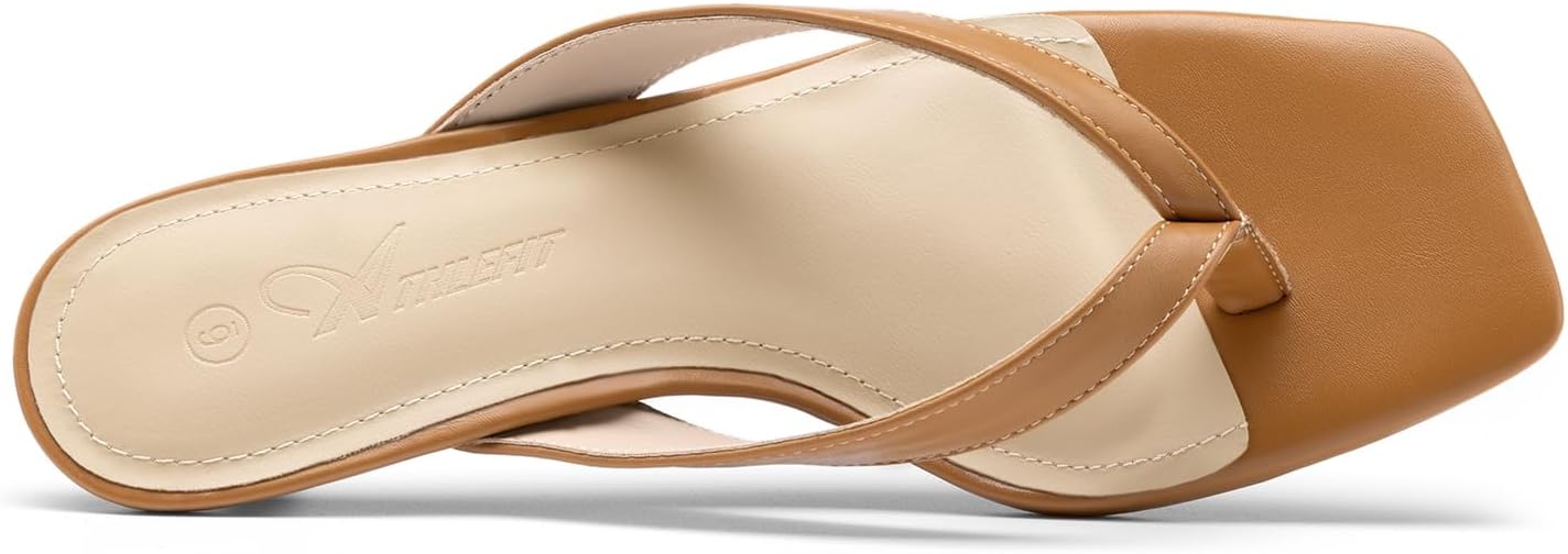 Athlefit Women's Kitten Heels Flip Flops Square Toe Low Heels Slip On Comfortable Summer Thong Heeled Sandals - Image 5