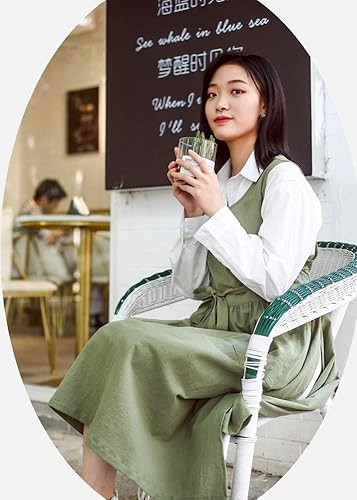 Miniatura 5 de Delantal con pechera de cintura ajustable, delantal de mezcla de algodón suave con bolsillos (verde claro)