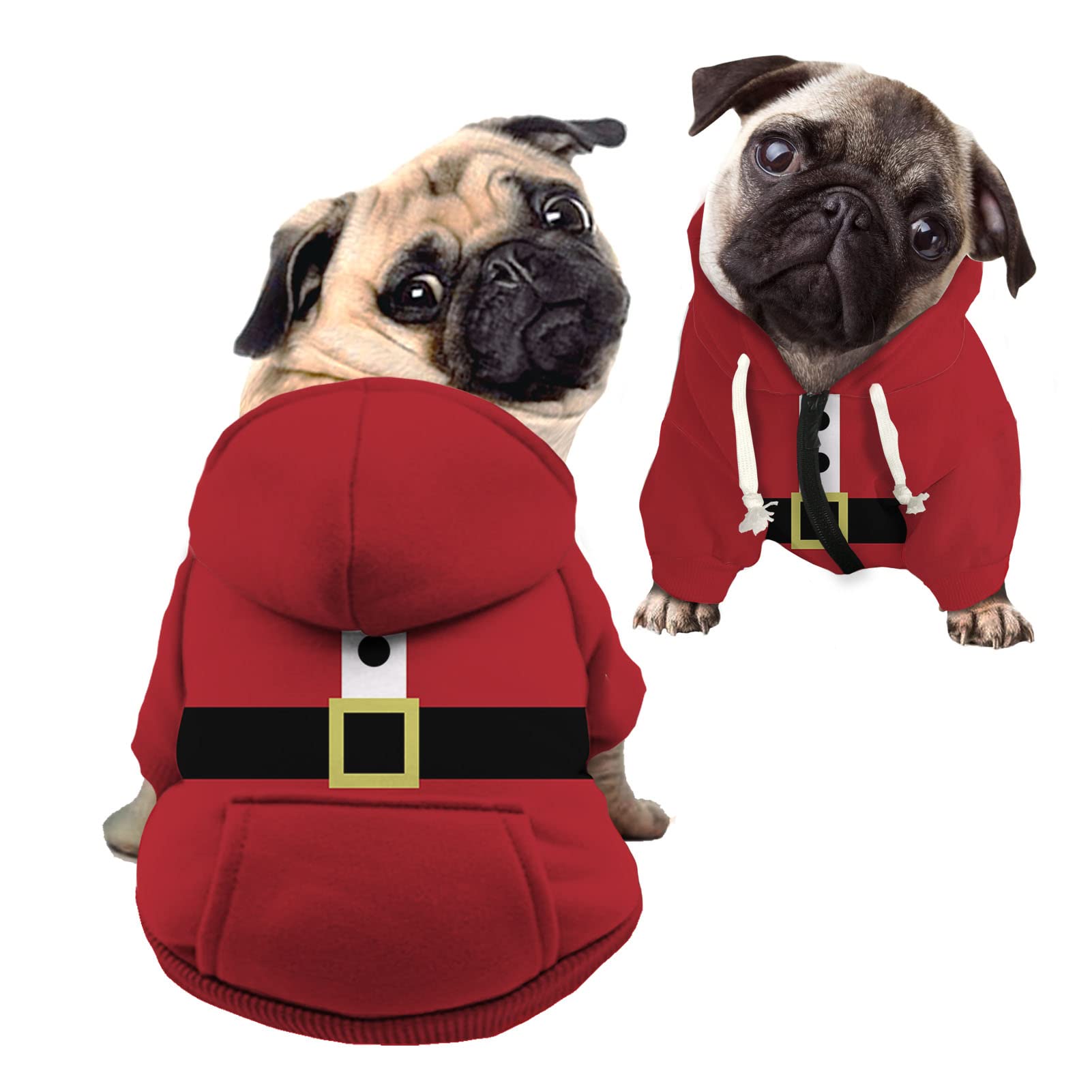 Howilath Christmas Santa Claus Puppy Cat Hoodies Sweater, Red Zipper Outfit for Small Dogs Chihuahua Coat Clothing Puppy Cat Custume - S — image 1