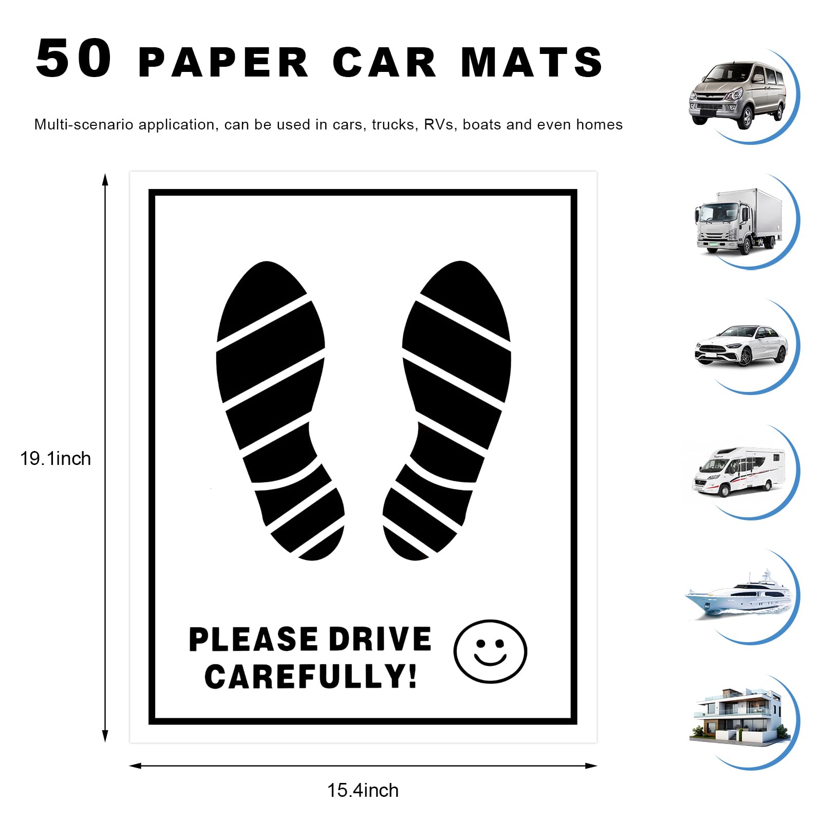 50 PCS Paper Car Floor Mats 15 19 Disposable Waterproof Car Floor Protector with Footprint Words Temporary Foot — view 2