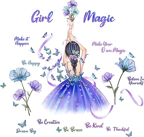 Miniatura 22 de Adhesivo decorativo para pared, diseño de luna morada, flores, mariposa, nubes, para decoración de dormitorio, sala de estar