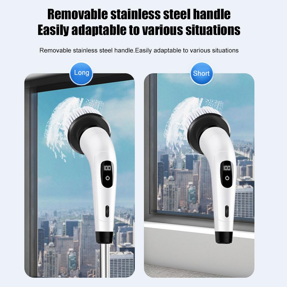 Cepillo eléctrico giratorio con 7 cabezales de cepillo reemplazables, cepillo de limpieza inalámbrico con mango extensible, limpiador eléctrico para baño, bañera, azulejos, suelo