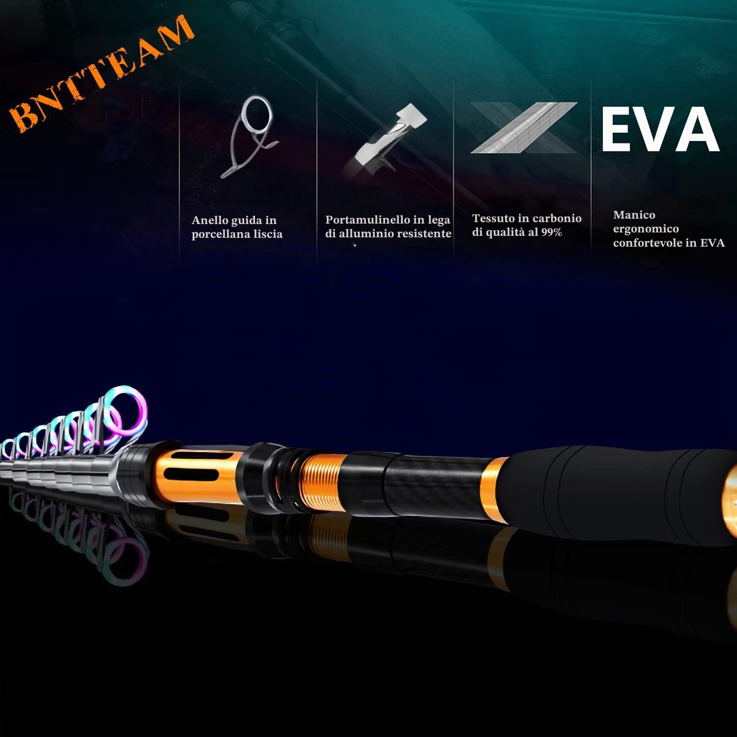 Set Combinato Canna Da Pesca Telescopica Mulinello Da Spinning 100% Carbonio Con Borsa Esche Per Mare Acqua Dolce Stagno Fiume