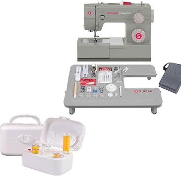 SINGER 4452 Heavy Duty Sewing Machine Bundle with Extension Table & Bobbin Winder | 110 Stitches, Strong Motor, LED Light, 1-Step Buttonhole, Class 15/15J Compatible