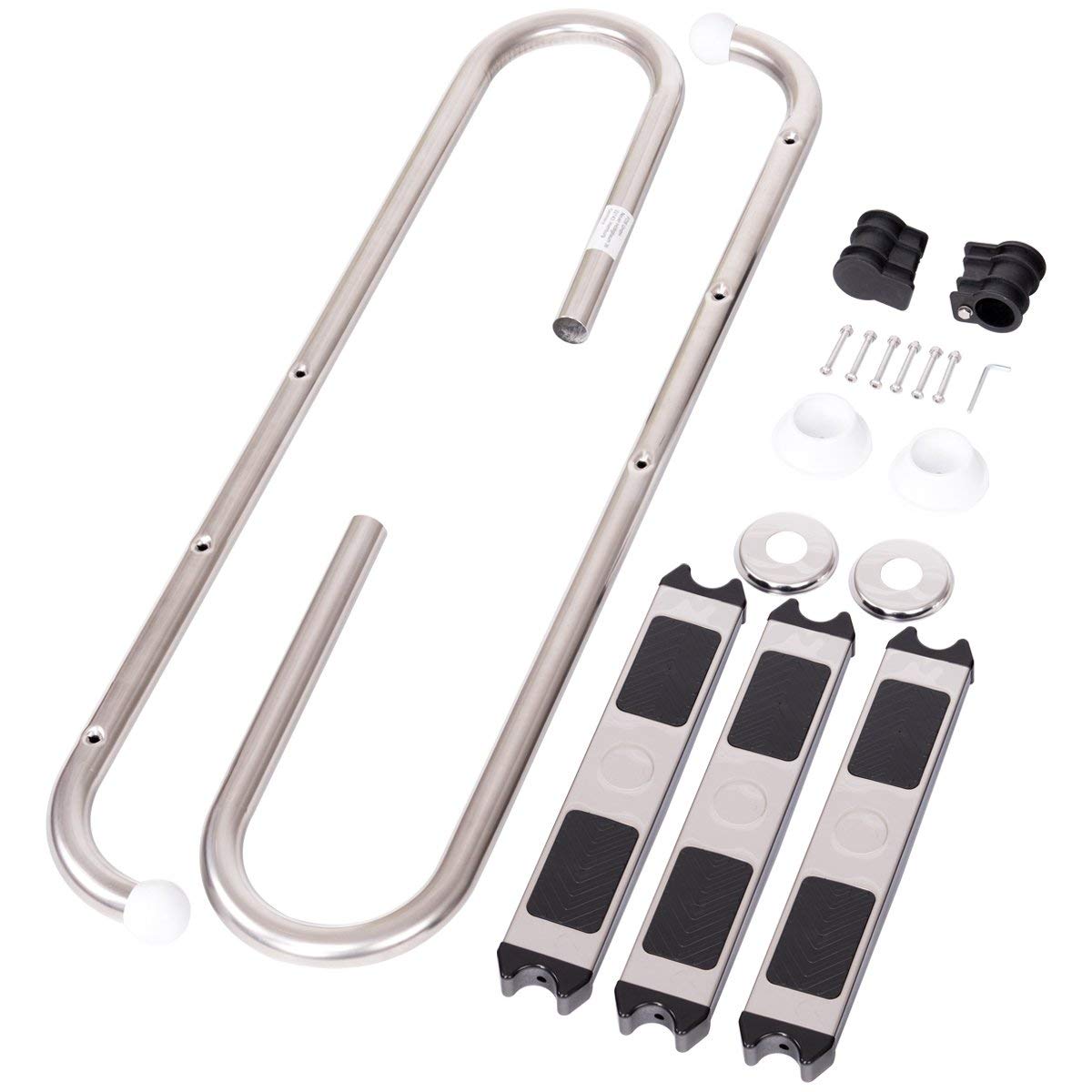 COSTWAY Échelle de Sécurité pour Piscine Echelle de Piscine à 3 Marches en Acier Inoxydable Anti-derapantes