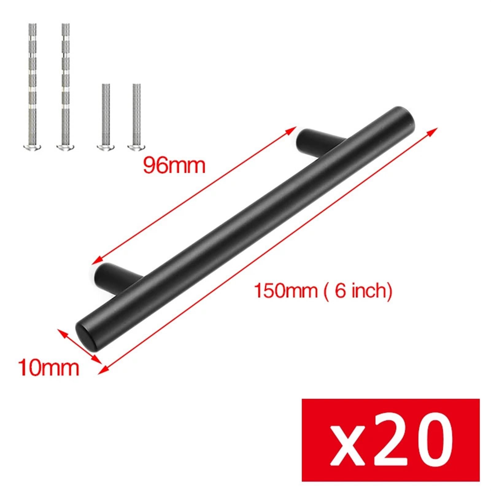 Tiradores de Muebles de Cocina 20 tiradores de cocina acero inoxidable cepillado con forma T for puertas, pomos y manijas for gabinetes, for muebles(20pcs Black 96mm)