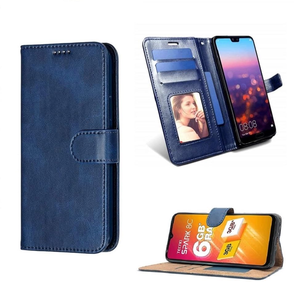 Image of Bintage Artificial Leather::Silicon Flip Cover Compatible Model for Samsung A23 5G /4G Sm-A236E - Blue