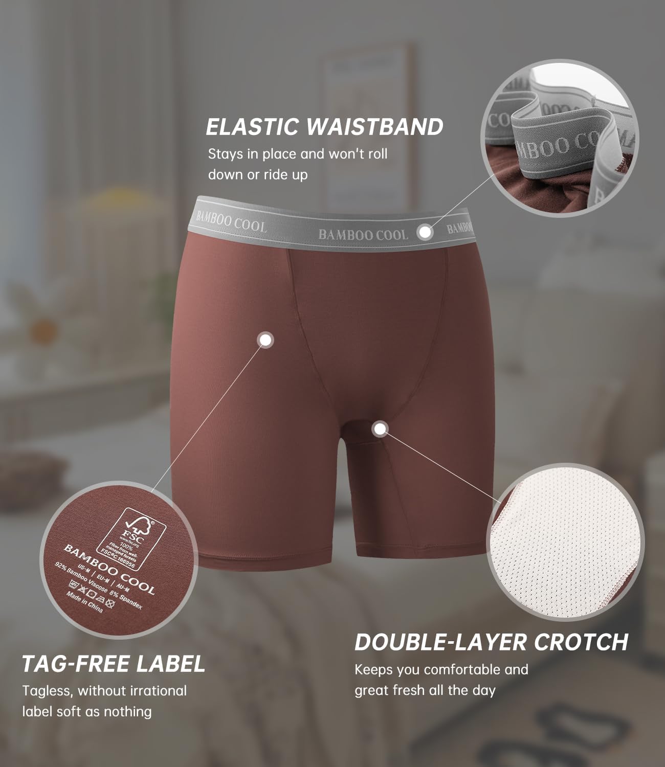 BAMBOO COOL Womens BoyShorts Underwear Full Coverage Ladies Panties High Waisted Boxer Briefs Breathable Stretch 5 Pack - Image 3