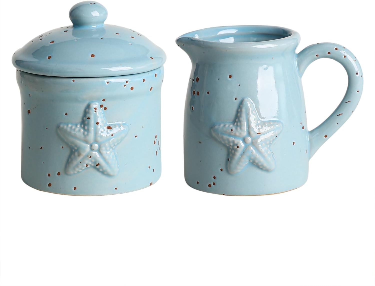 Colias Wing Retro Starfish Embossed Creamer and Sugar Bowl Set, Coffee Serving Cream Pitcher, Sugar Bowl with Lid Set