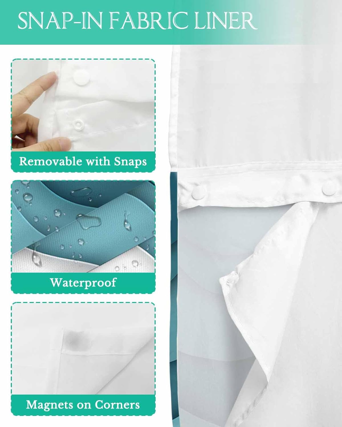 Turquoise Ombre No Hook Shower Curtain with Snap in Liner Teal Turquoise Brown Gradient Abstract Geometric Shower Curtain for Bathroom, Fabric Waterproof Inner Liner with Mesh Top Window, 72x72