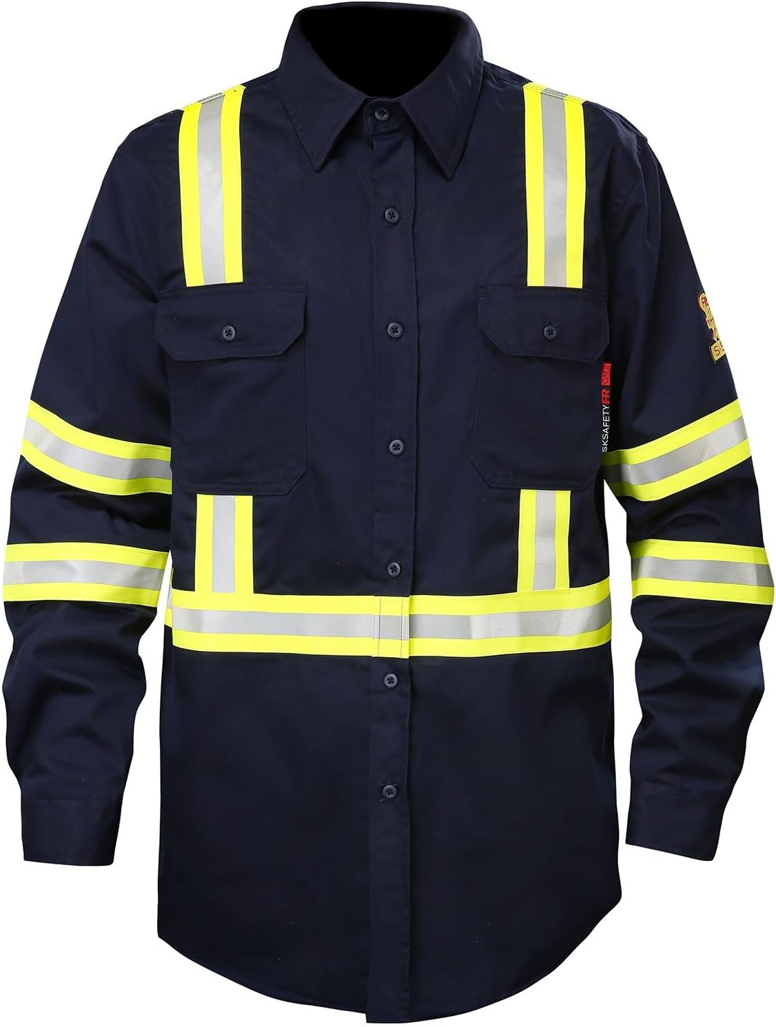 SKSAFETY 7oz FR Shirts for Men, Welding Shirt Hi Vis Flame Resistant 100% Cotton Fire Retardant Longsleeve Shirt CAT2