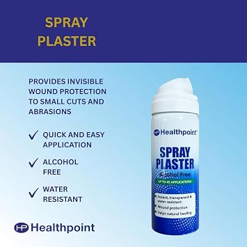 Healthpoint Spray Plaster, Invisible Wound Dressing, Protection for Small Cuts and Abrasions, Water Resistant, Supports Natural Healing, Quick Drying, Flexible, Breathable, 40ml Up to 45 Applications