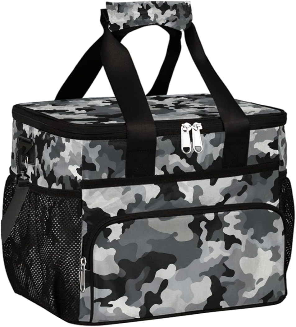Camo Skull Large Insulated Lunch Bag for Men & Women, Cooler Tote Bag with Shoulder Strap, Soft Portable Coolers Lunch Box for Picnic, Beach, Work, Travel, 24-Can (15L)