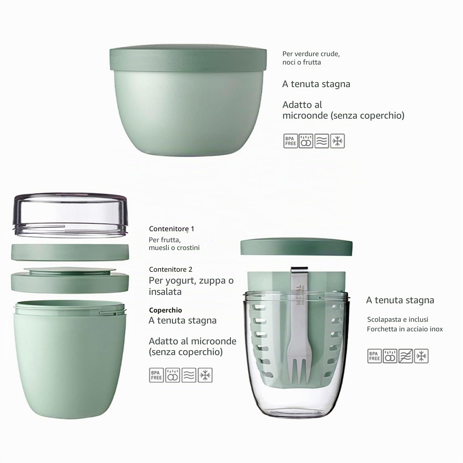 Mepal - Set promozionale Pots Ellipse 3 pezzi - Contenitore per il pranzo 500 + 200 ml, Fruitpot 600 ml, Snackpot 350 ml - Contenitore per alimenti, bicchiere da yogurt, bicchiere da asporto
