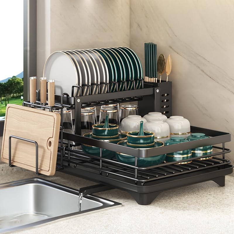 La Mejor Selección de Escurridor de acero inoxidable que Puedes Comprar On-line. 41 YEHUARIS Escurridor de Trastes Acero Inoxidable 2 Niveles - Organizador Auto Drenante para Fregadero Cocina Hogar (Negro) | Compacto y Durable