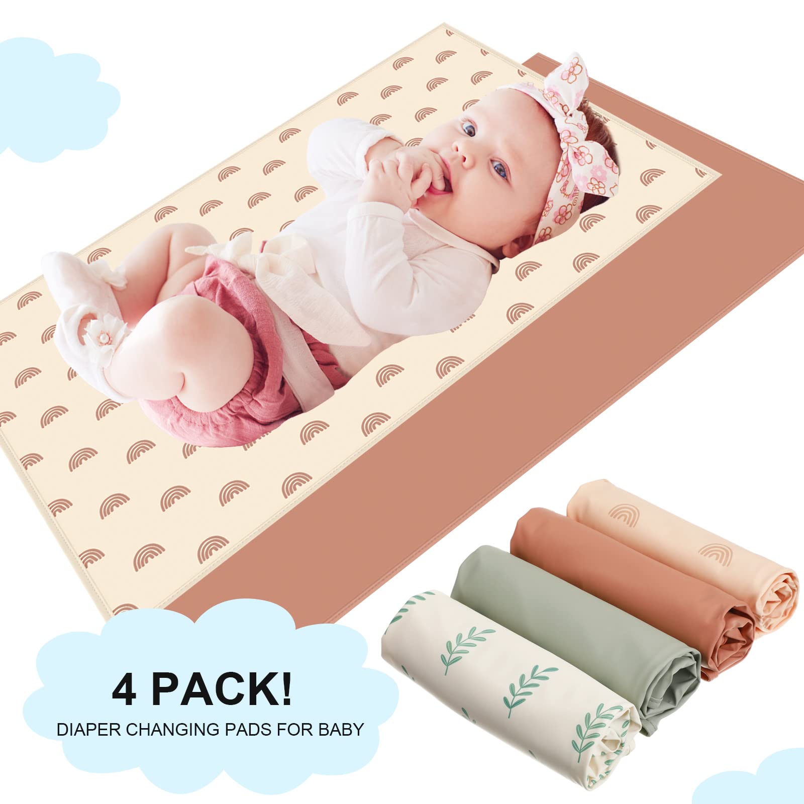 Geelin 4 cambiadores de pañales de bebé de 20 x 28 pulgadas, cambiador portátil de cuero, cambiador de viaje, almohadilla de pañales lavable, artículos esenciales, regalo de viaje, 4 estilos