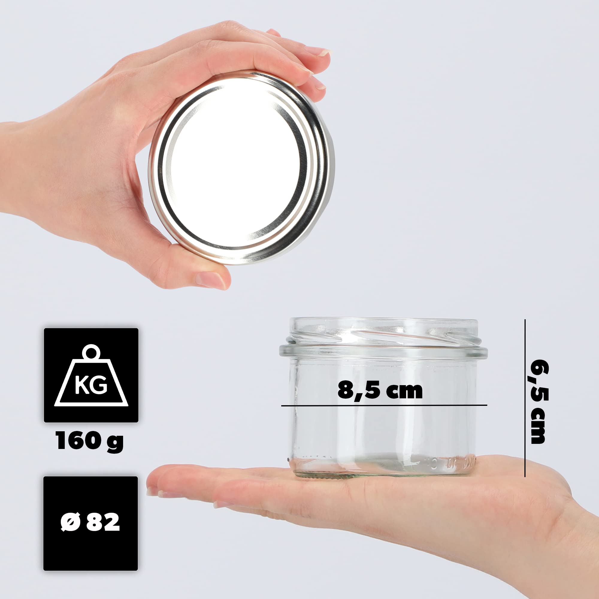 KADAX Lot de 100 bocaux en verre 235ml Ø82 – Pour confitures, conserves, cornichons & miel – Bocaux à vis, sans couvercle