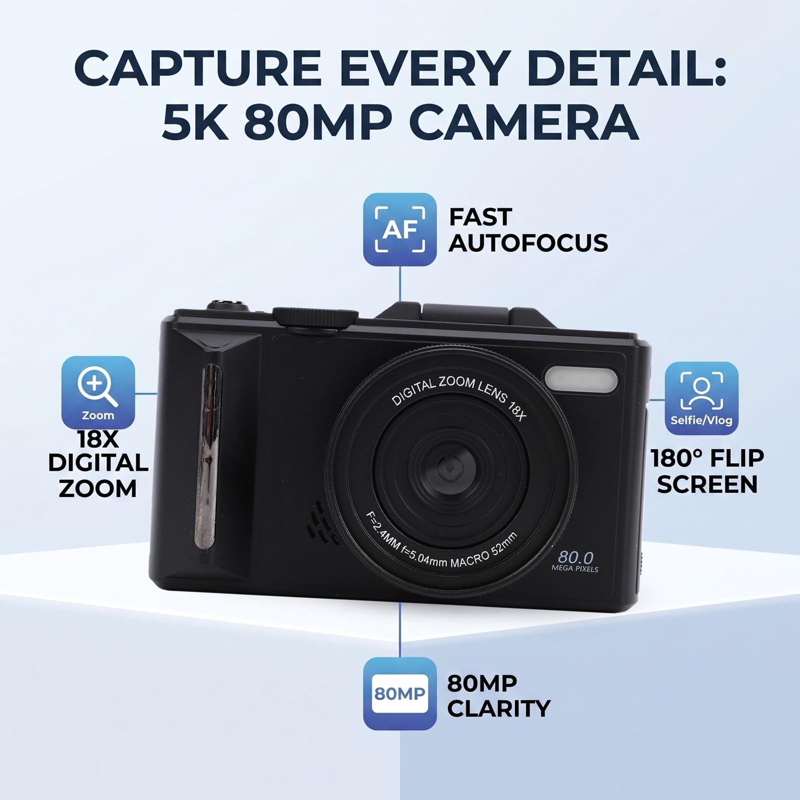Annadue Appareil Photo Numérique 5K 80MP avec écran Rabattable à 180° de