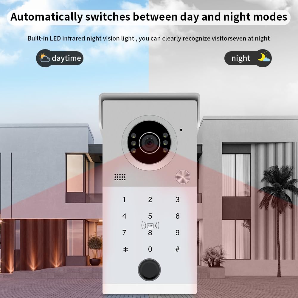 ANJIELO SMART 4-przewodowy wideodomofon, dom rodzinny, dzwonek wideo HD 1080p z monitorem 7 cali, dzwonek wideo, kamera dzwonkowa, łatwa instalacja (1 dzwonek + 4 czarne monitory)