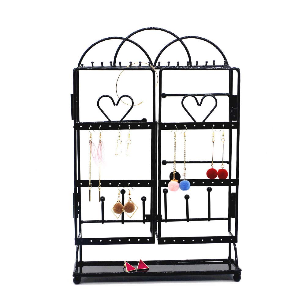 NBCDY Jewelry Organizer, Earring Holder, Creative Metal Iron Stand Display Desktop Tray, Suitable for Bedroom Home Decoration Festival Gift, Black