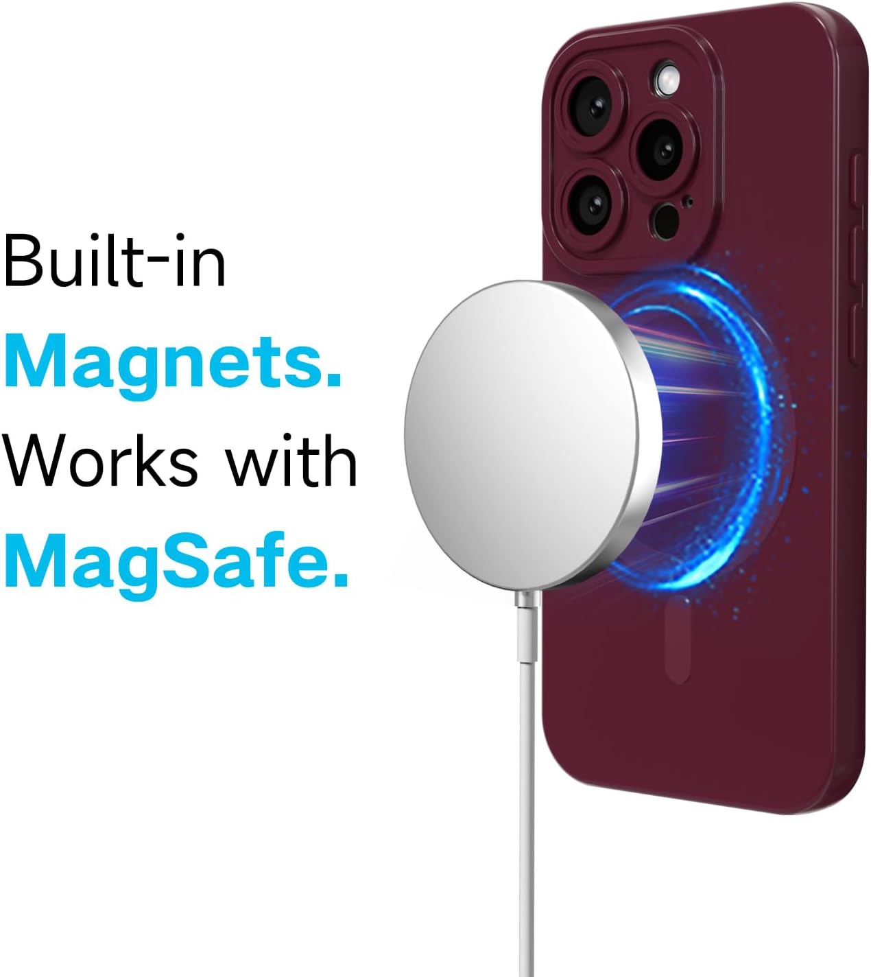 for iPhone 15 Pro Max Phone Case Silicone Magnetic, Compatible with Magsafe Case Cute for Women, Girly Glossy Jelly Thin Slim Hard Plastic Mag Safe & Camera Cover Protection, Burgundy Maroon - Image 3