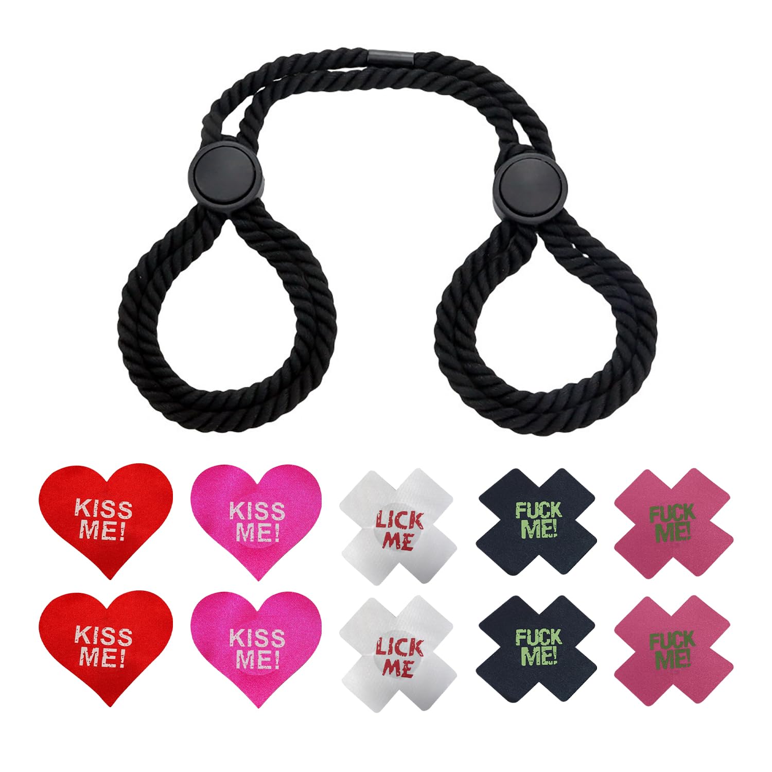 5 Paia Di Lettera Del Seno Adesivi, 1 Pezzo Di Corda Di Cotone Manette, Fibbia Di Ritenuta Regolabile, Puntelli Sexy, Anti-Vuoto Petto Adesivi, Puntelli Del Partito.