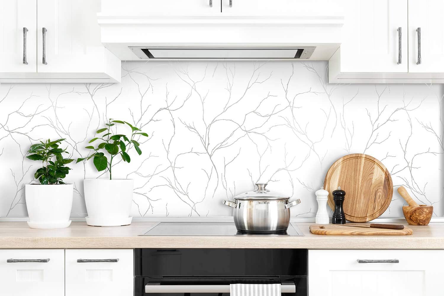 NextWall Delicate Branches Peel and Stick Wallpaper (Metallic Silver)