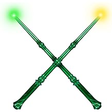 Light Up Magic Wizard Wand with Sounds & 4 Color Lights Illuminating Witch Toys for Kids Cosplay Party Birthday Gift, Green, 2PCS