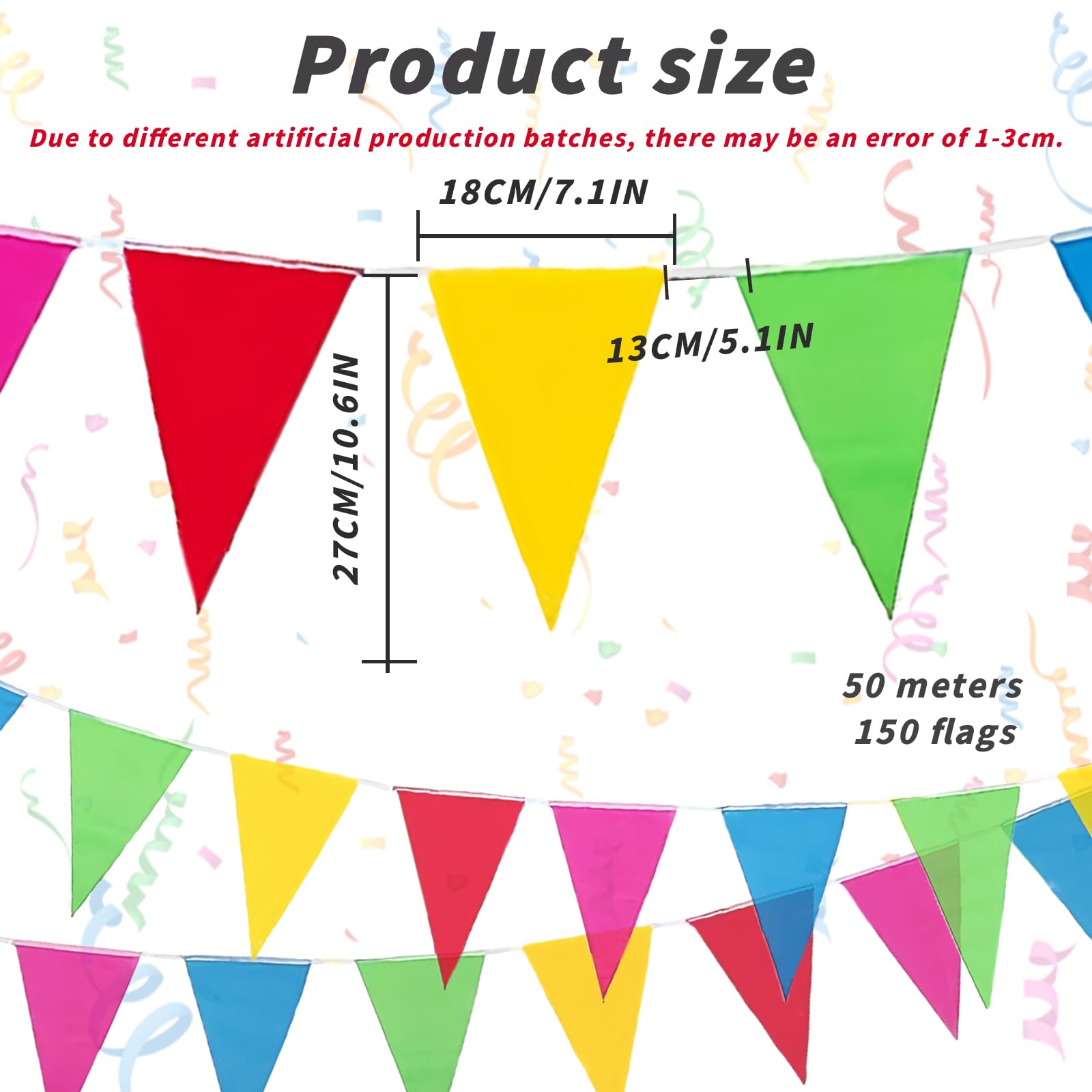EDATOFLY 80m Multicolor Fanions Banderole, Bunting de Partie Drapeau avec 150 Pcs Drapeau Triangulaire Fanion pour fête Mariage fête d'anniversaire Décoration de Jardin