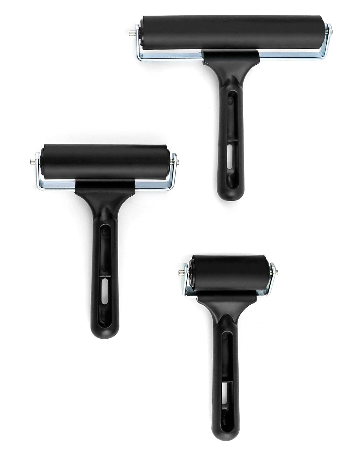 QWORK Soft Rubber Brayer Rollers for Printmaking, Painting, 3-Pack of Art Tools 2-3/8", 4", 6"