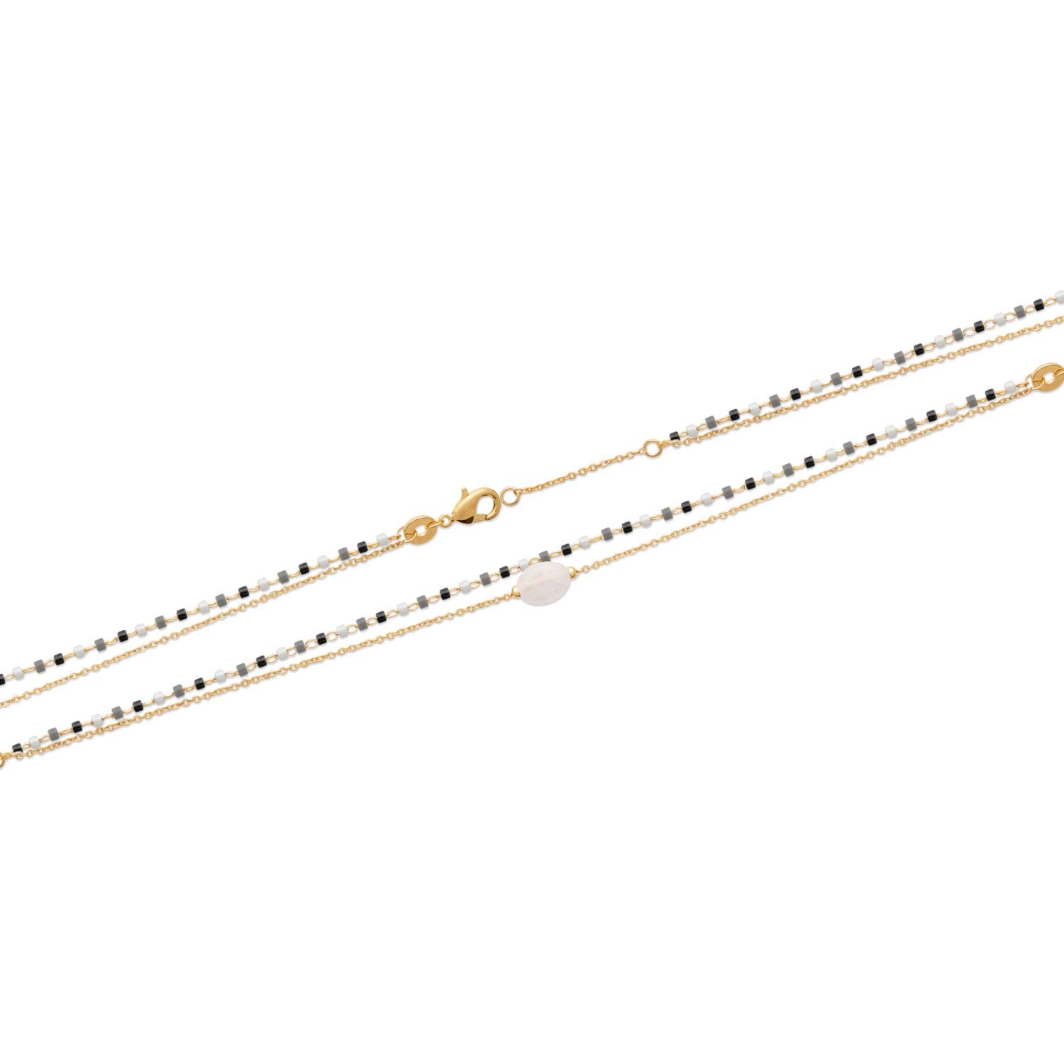 Bracciale a doppia fila con pietra di luna e perle di Miyuki placcato oro 18 carati, 18 cm, Pietra Metallo