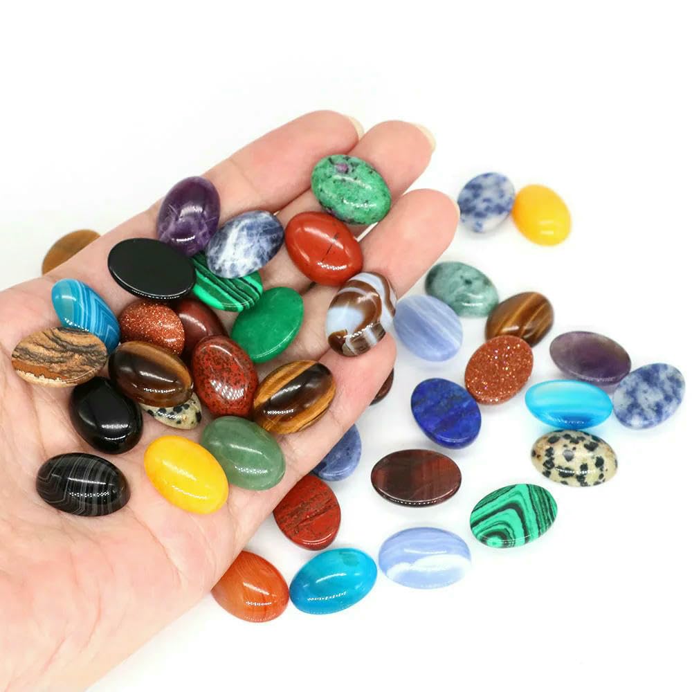 5 pezzi/lotto di cristalli naturali, perline ovali cabochon, retro piatto, cammeo fai da te, anello, ciondolo, collana, accessori per la creazione di gioielli - Pietre - 30x40 mm