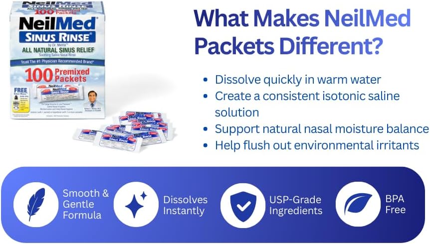 NeilMed Sinus Rinse All Natural Relief Premixed Refill Packets 100 Count (Pack of 1)