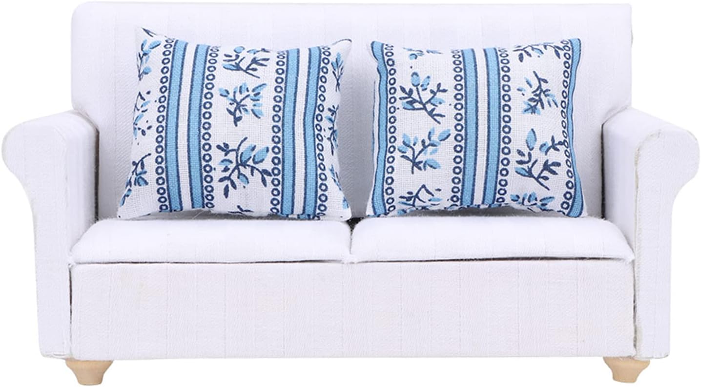 1/12 Dollhouse Miniature Sofa Set Living Room Furniture Accessories (Two-seat Sofa with Cushions)