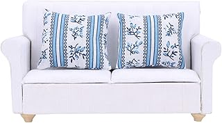 SPYMINNPOO Dollhouse Mini Sofa, 1/12 Dollhouse Miniature Sofa Set Living Room Furniture Accessories(Two-seat Sofa with Cushions)