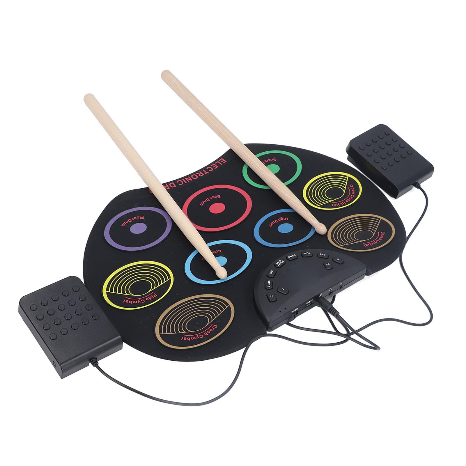 Portable Electronic Drum Set Easy to Use Roll Up Kit with Pedals and Sticks for Kids