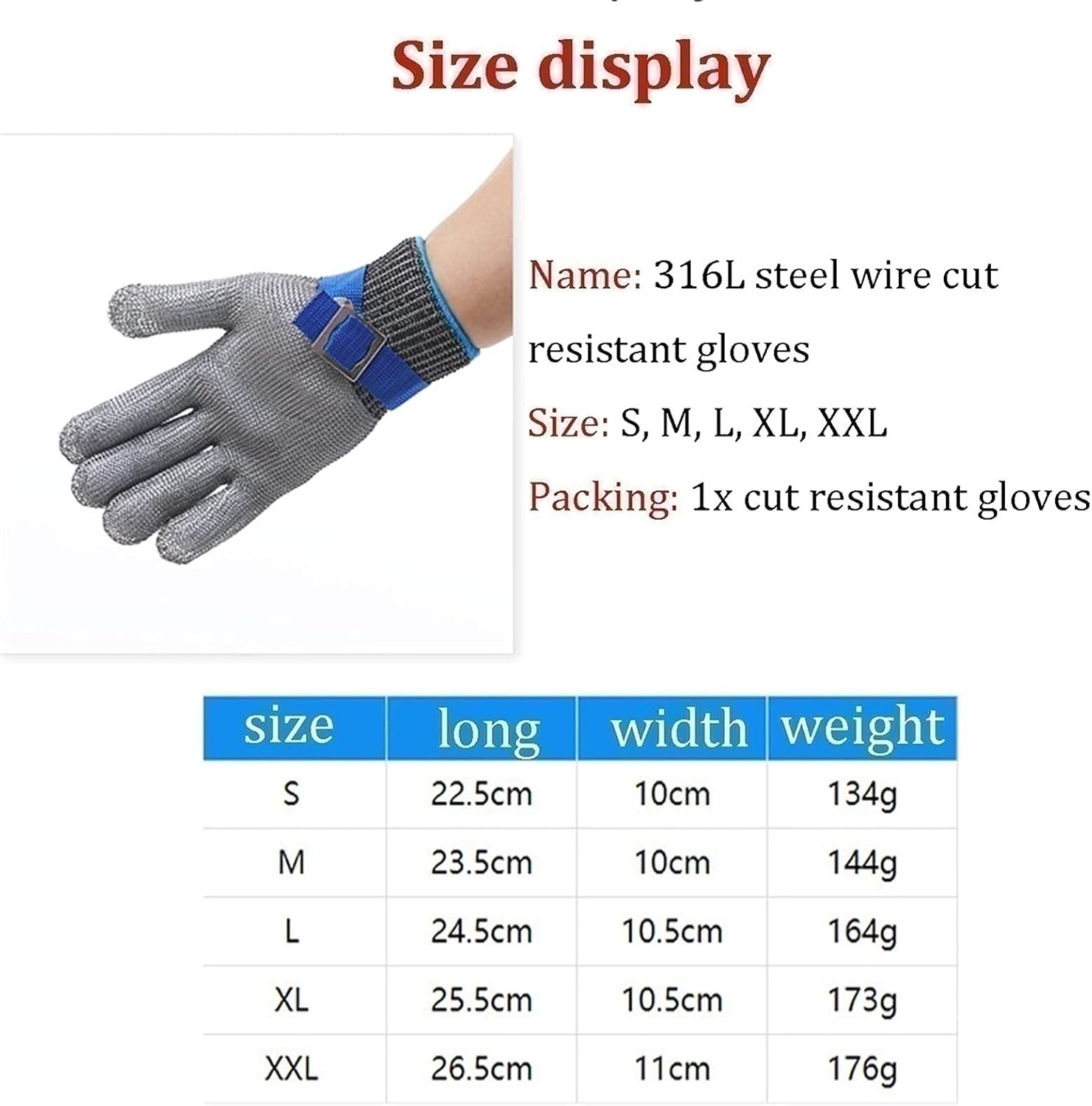 防刃軍手 チェーングローブ キッチンクッキング、屋外アドベンチャー釣りに使用される食品グレードのステンレス鋼線カット耐性手袋、重金属