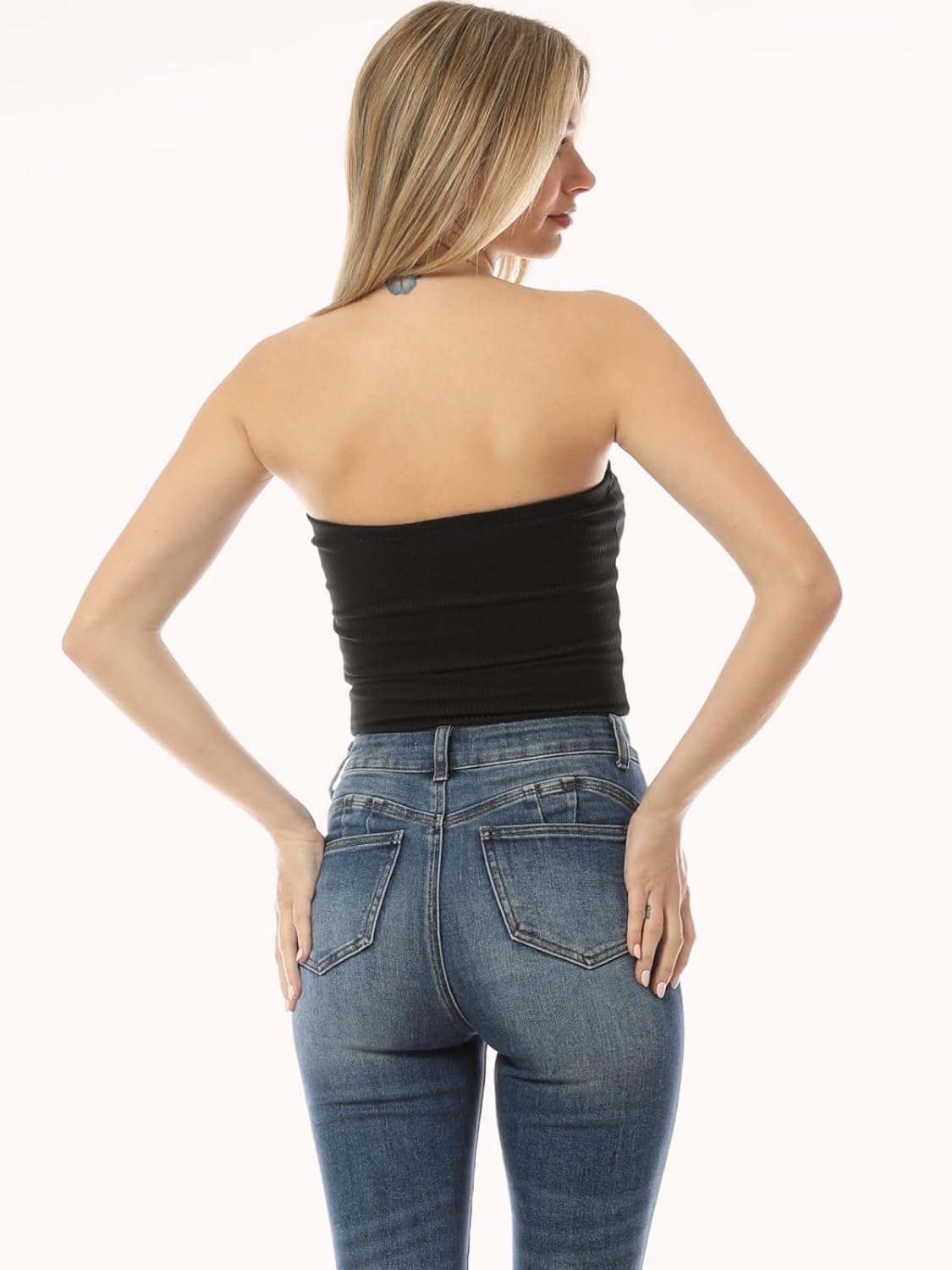 MixMatchy Women's Casual Basic Strapless Crop Tube Top Ribbed Knit Bandeau Top Summer Skinny Shirt - Image 6