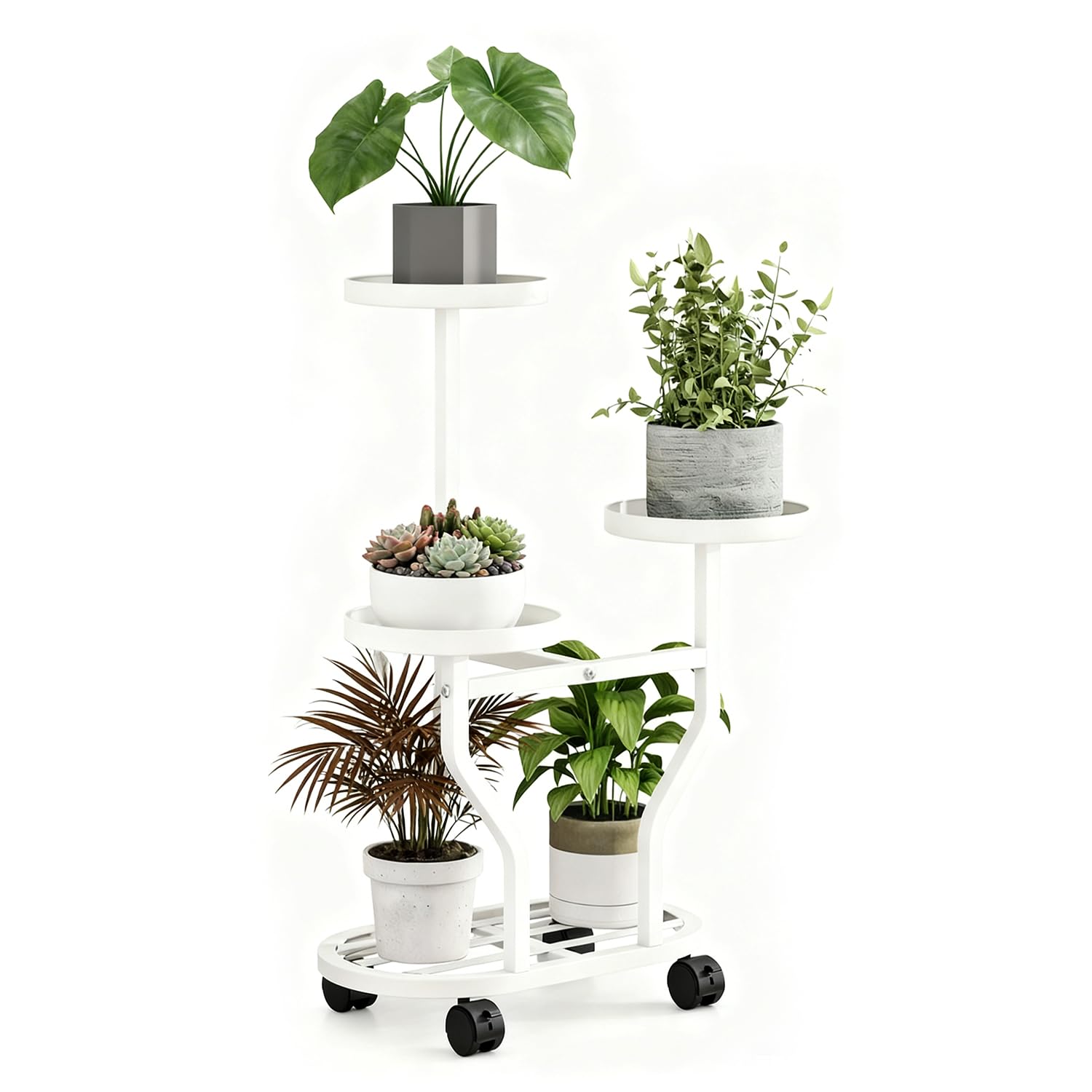 Civenhhd plant stand, flower stand, garden stand, garden stand, pot stand, indoor plant stand, multiple pot stand, flower stand storage stand (White, With castors, 4-tier)