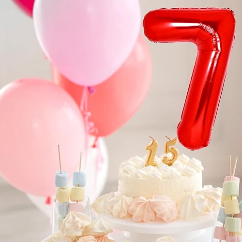 Miniatura 3 de Globo rojo gigante del número 7 de 40 pulgadas, globos de aluminio de Mylar con helio para fiestas de cumpleaños, decoraciones de cumpleaños de 7