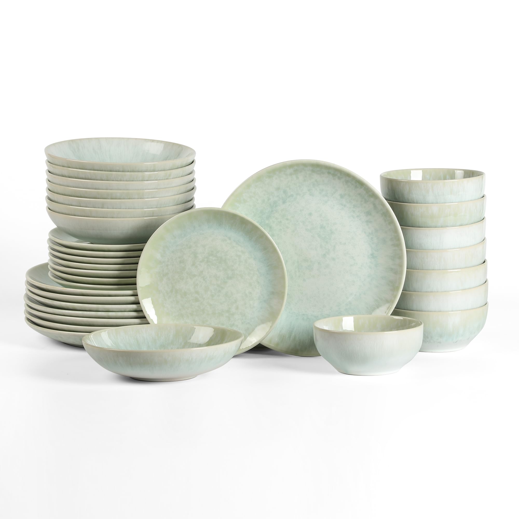 Stone Lain Riley 32-Piece Dinnerware Set Stoneware, Plates and Bowls Set, Dishwasher and Microwave Safe, Dish Set for 8, Seafoam