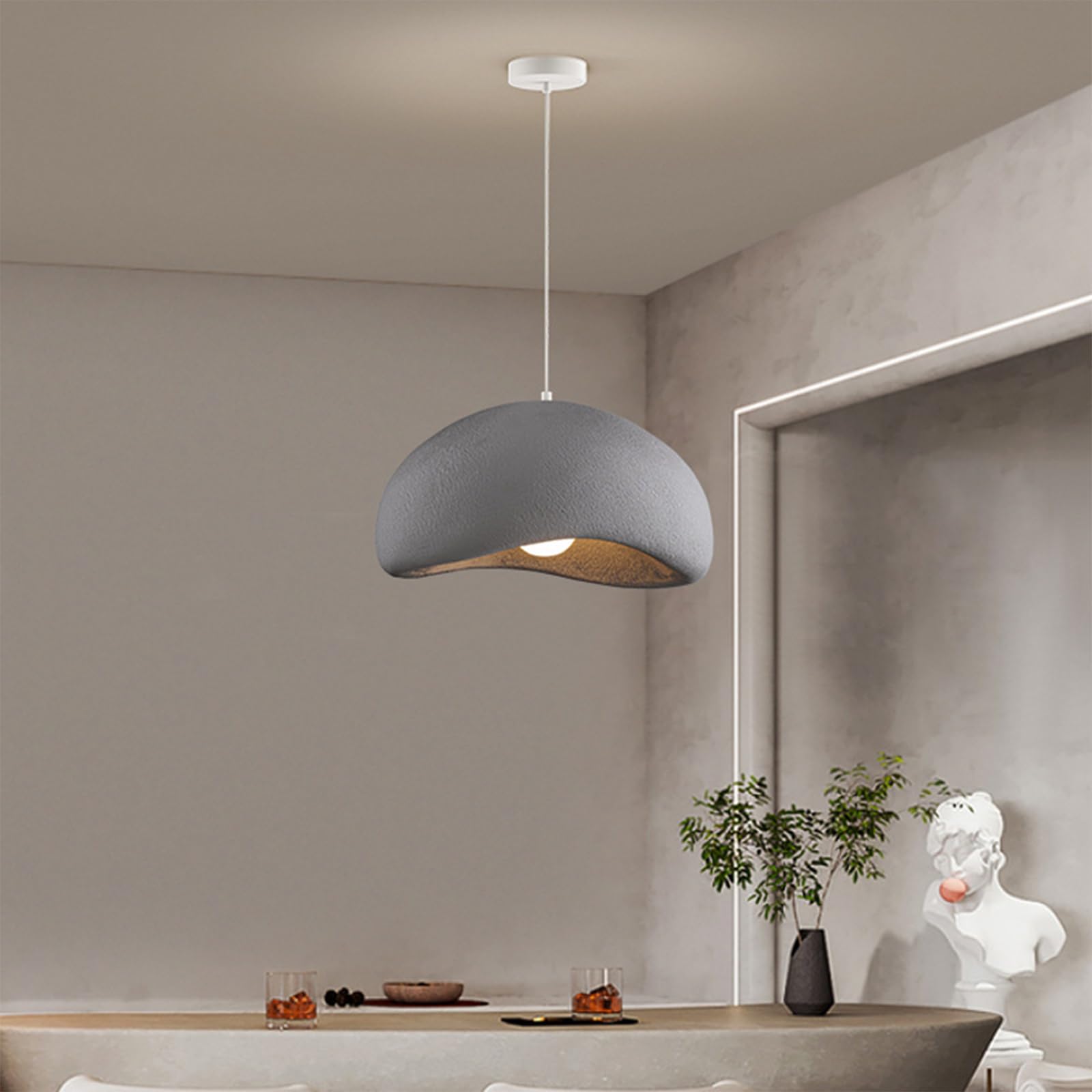 Kreatywna nordycka lampa wisząca z osłoną z symulowanego kamienia, lampa wisząca E27 z regulowanym oświetleniem sufitowym, do sypialni, jadalni, salonu, szary