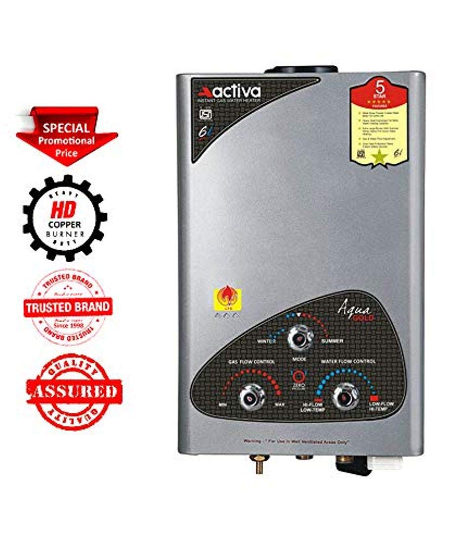Buy ACTIVA Aqua Gold Pure Copper Tank 6 ltr Instant Gas LPG Water Heater  with Anti Rust Coating Geyser ISI Approved Save Your Geyser from Corrosion  by Water (Silver Metallic) 1 Year