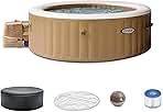 Intex PureSpa 6 Person Bubble Massage Inflatable Hot Tub Spa Set, Sahara Tan - Portable Outdoor Spa Plus Water Heater Pump, Foam Cover, Dispenser Ball