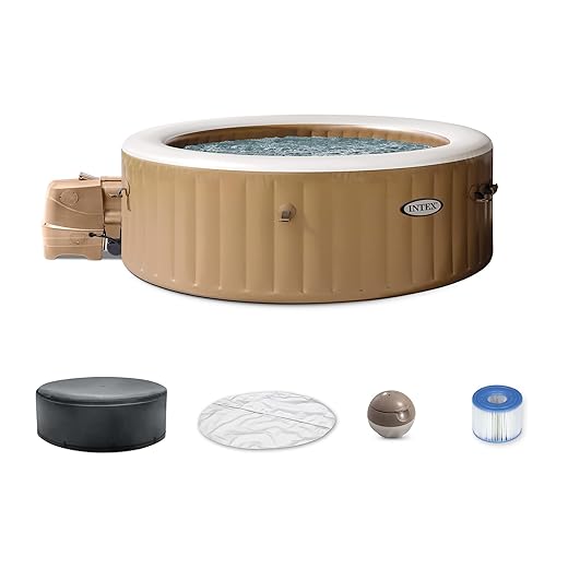 Intex PureSpa 6 Person Bubble Massage Inflatable Hot Tub Spa Set, Sahara Tan - Portable Outdoor Spa Plus Water Heater Pump, Foam Cover, Dispenser Ball