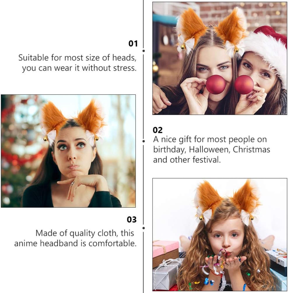 Lurrose 2Pcs Fox Ears Headband with Bell, Fur Cat Ears Hairband Animal Furry Hair Hoop for Kids Adults Halloween Cosplay Party - Image 4