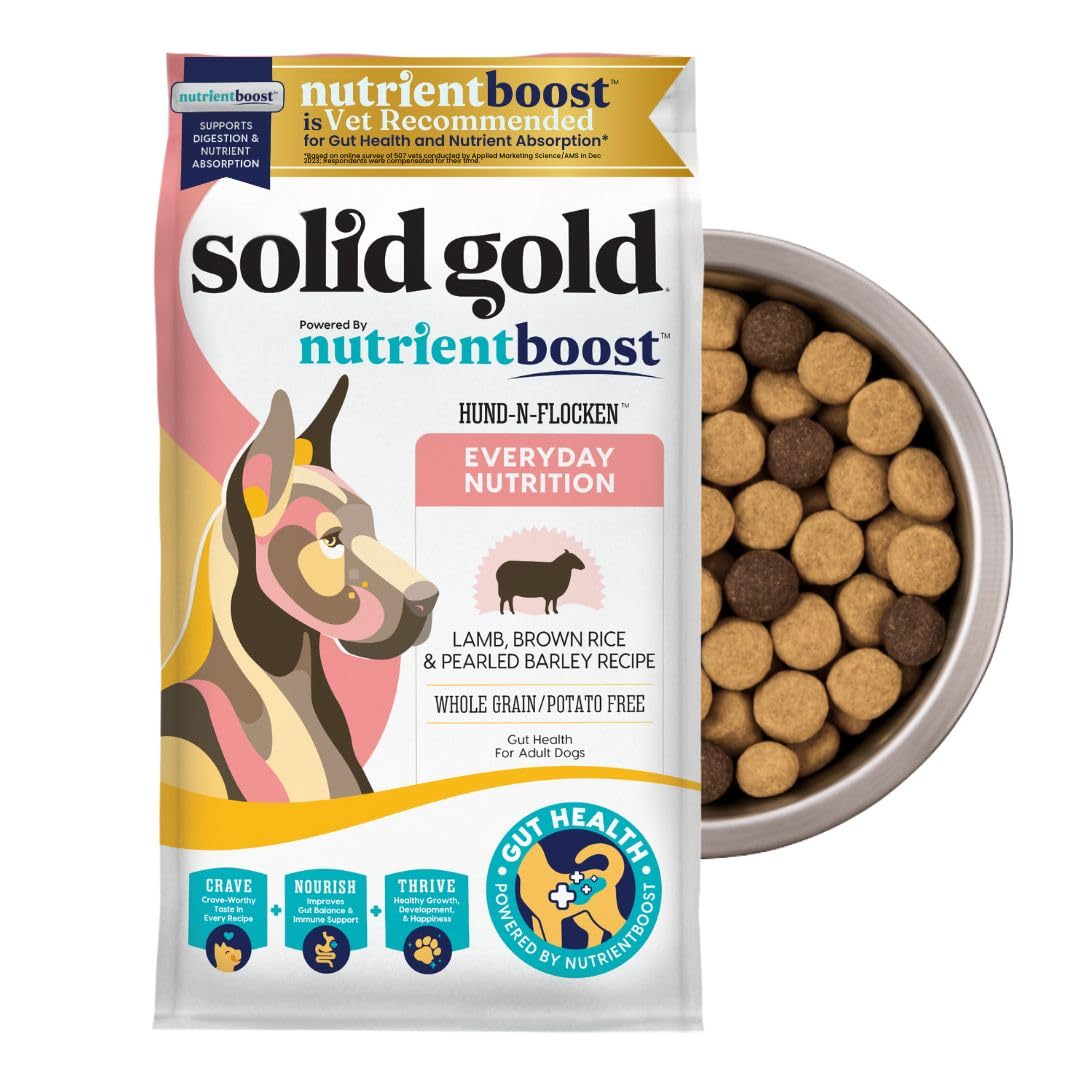 Solid Gold Lamb Dog Food Dry for Adult & Senior Dogs– High Protein Healthy Dog Kibble for Medium & Large Breeds – Whole Grain, Omega 3 & Probiotics for Gut Health & Digestion – Nutrientboost™ –3.75LB