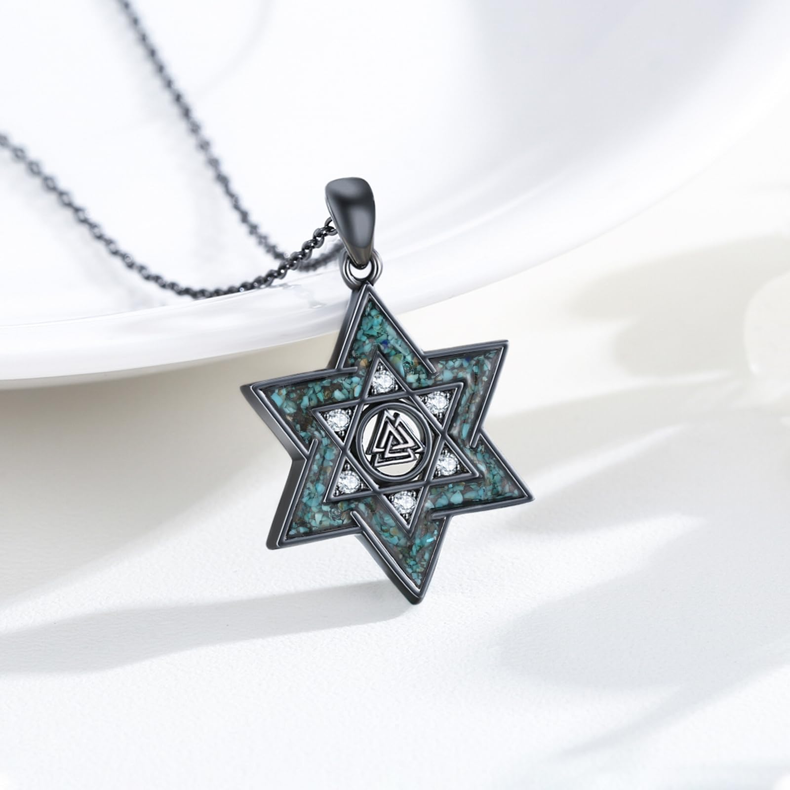 Midir&Etain Collana con ciondolo a forma di stella di David, in argento Sterling 925 con turchese e stella ebraica, idea regalo per donne e ragazze