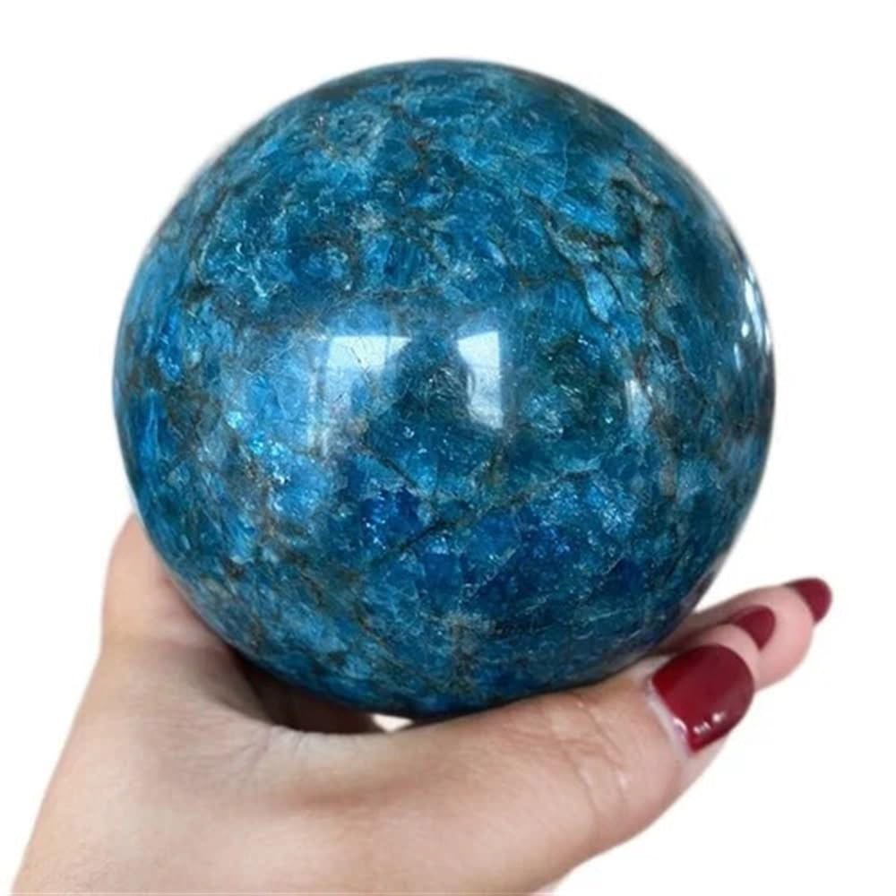 HAOYUNS Beautiful Natural Blue Apatite Crystal Sphere - Hand Carved Quartz Ball for Reiki and Meditation(400-450g)