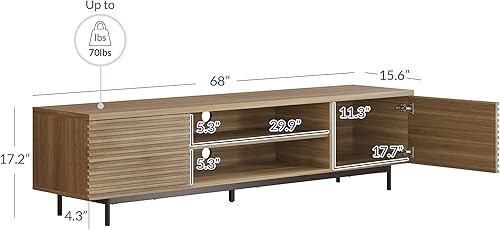 Miniatura 2 de BELLEZE Soporte de TV acanalado para TV de hasta 75 pulgadas, moderno centro de entretenimiento con consola de almacenamiento con gestión de cables,